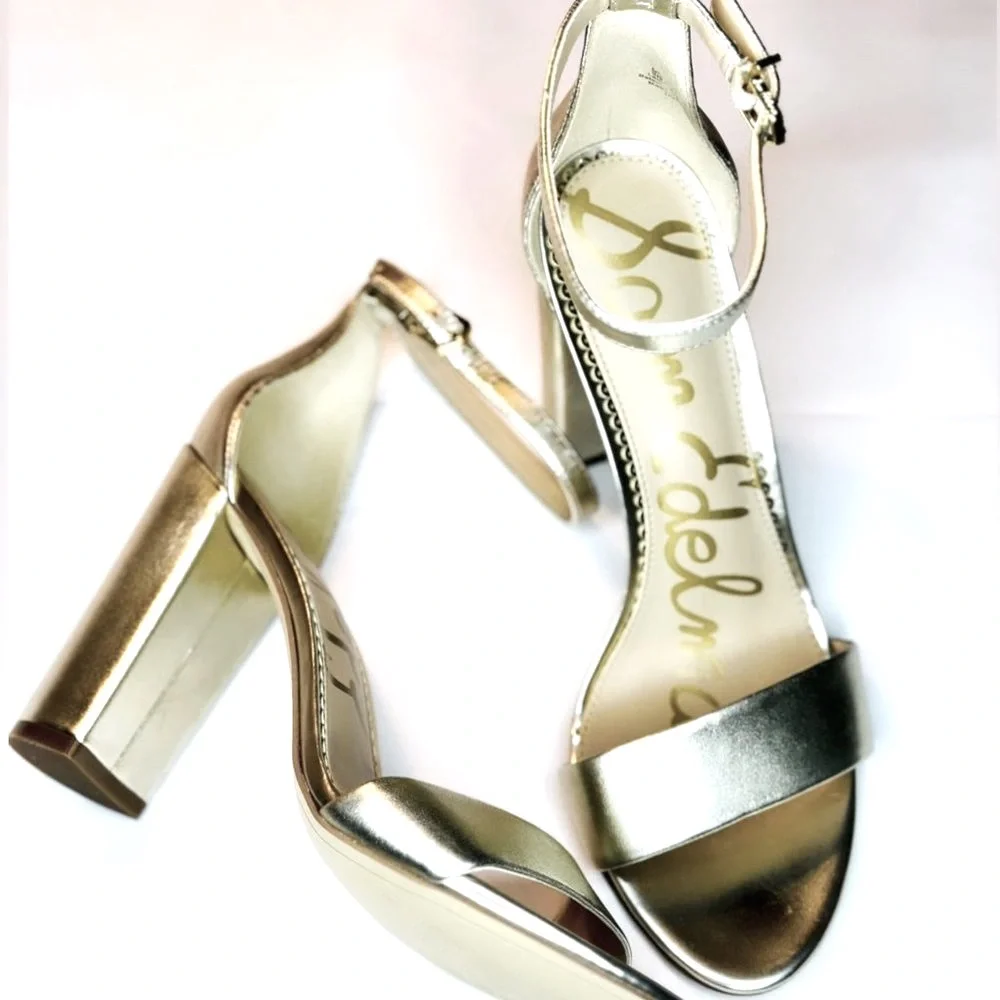 Sam Edelman, Yaro Block Heel Sandal, Gold Leather. Brand New, Never Worn! - Picture 8 of 8